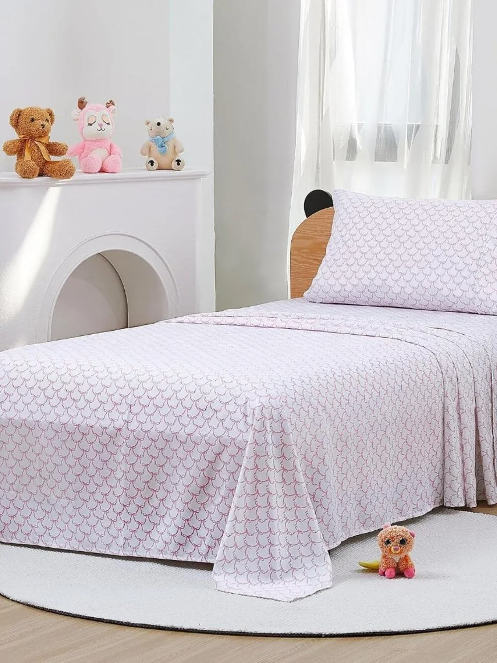 Kids Twin Size Bed Sheets, 3-Piece, Deep Pocket, Pink Bowknot